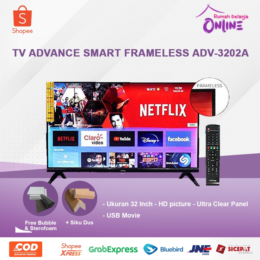 ADVANCE LED TV 32 INCH SMART TV FRAMELESS ADV-3202A TV ANDROID TV SMART 32 INC TV SMART ADVANCE