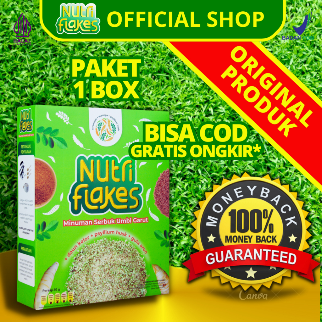 

[OFFICIAL] ORI Nutriflakes Umbi Garut Asam Lambung Atasi Maag Gerd Ekstra Daun Kelor Psyllium Husk Paket 1 Box