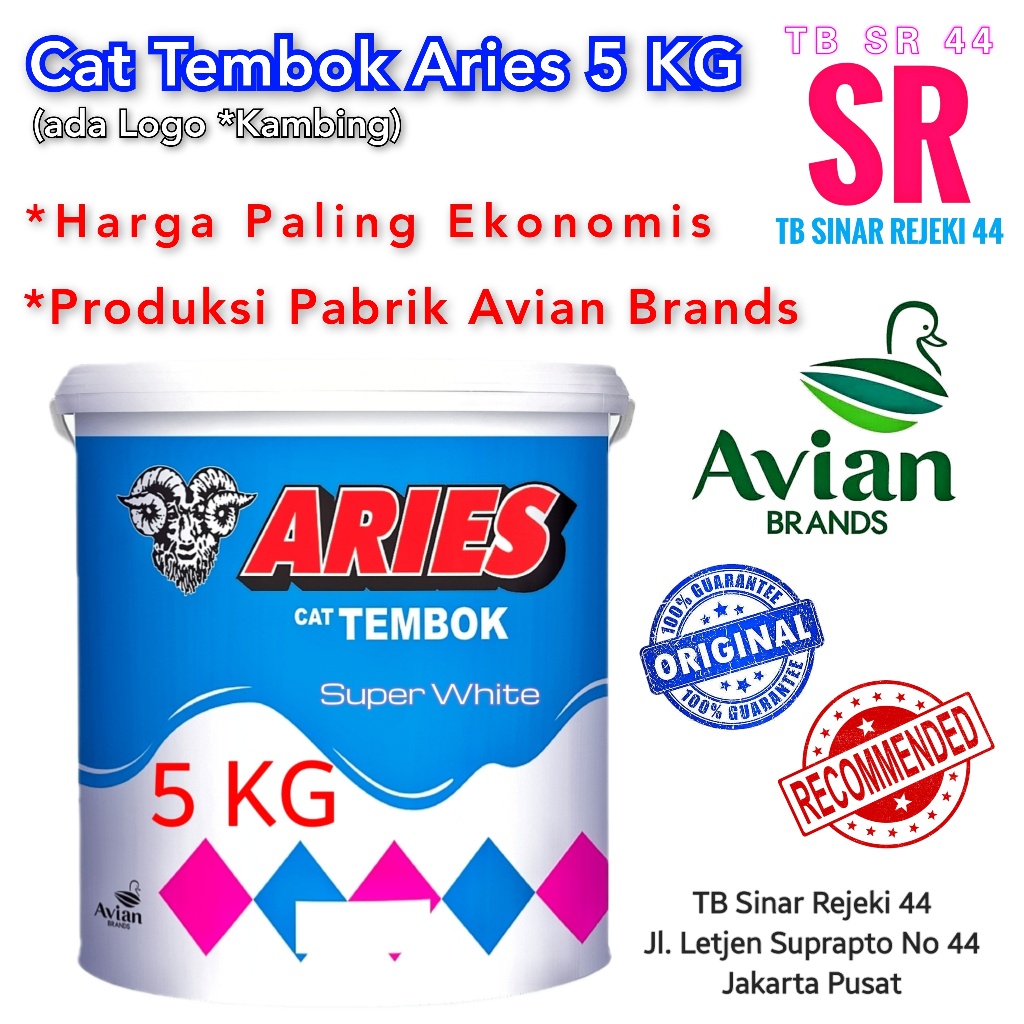[CARGO / REGULAR] CAT TEMBOK ARIES 5 KG Galon (SUPER WHITE PUTIH) HARGA PALING MURAH EKONOMIS Cocok 