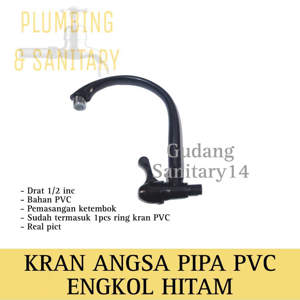 Kran air angsa tembok plastik hitam kran angsa PVC black murah