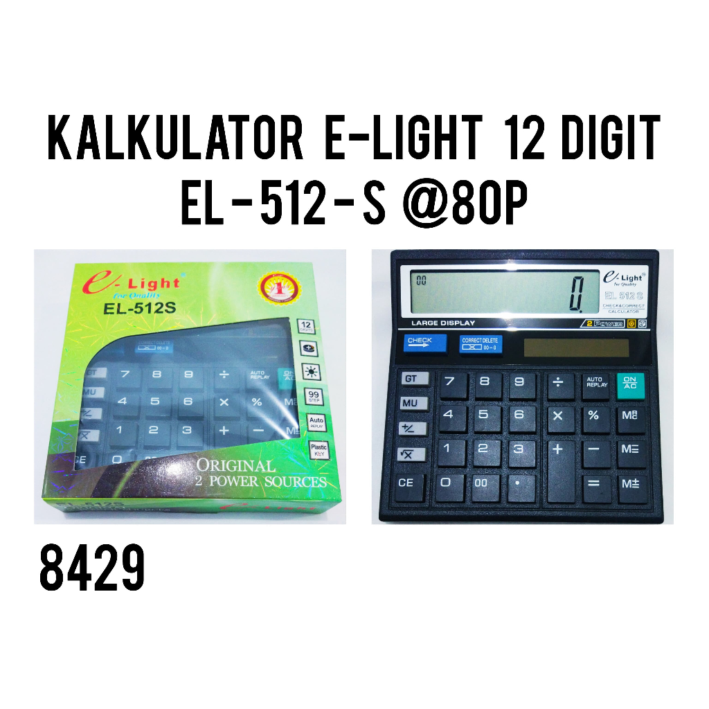 

8429/KALKULATOR 12 DIGIT/CALCULATOR E-LIGHT/KALKULATOR MEJA