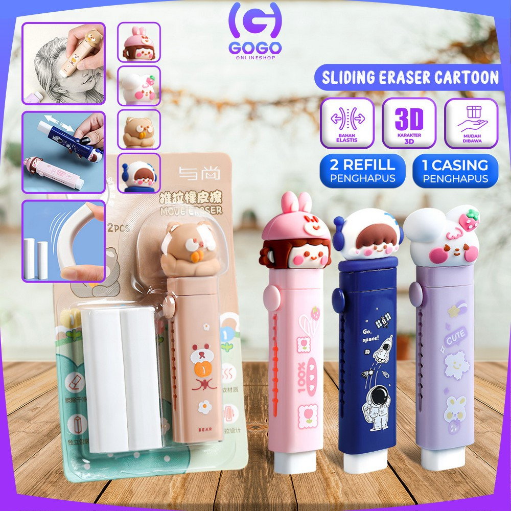 

GOGO-A78 Penghapus Pensil Mekanik Free 2PCS Refill Penghapus Karakter Kartun 3D Sliding Eraser / Mechanical Eraser Perlengkapan Sekolah Anak / Penghapus Pensil Anak Import