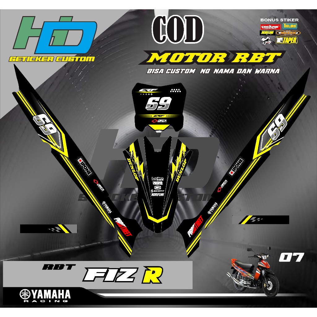 Sticker FIZ R  RBT MOTOR MODIF SUPERMOTO YZ CRF KLX KX KTM RBT new terbaru MOTOR TERABAS HD V 07