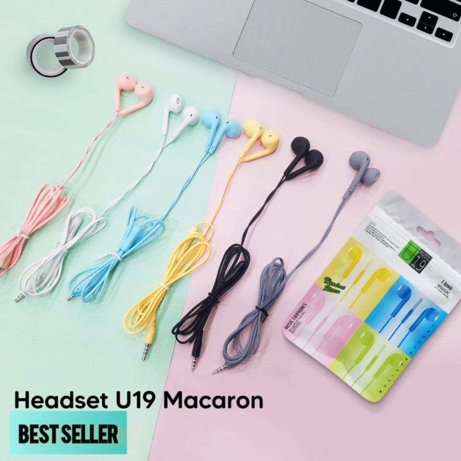 Headset U19 Macaron Makaron Headset Bass Headset Warna Pastel Plastik Hf Earphone Kabel Dove Glossy 