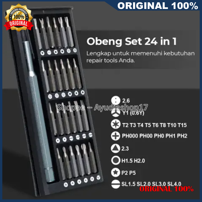 Full Set Obeng 24 in 1 Obeng Magnet Set Kecil HP Laptop 100% ASLI