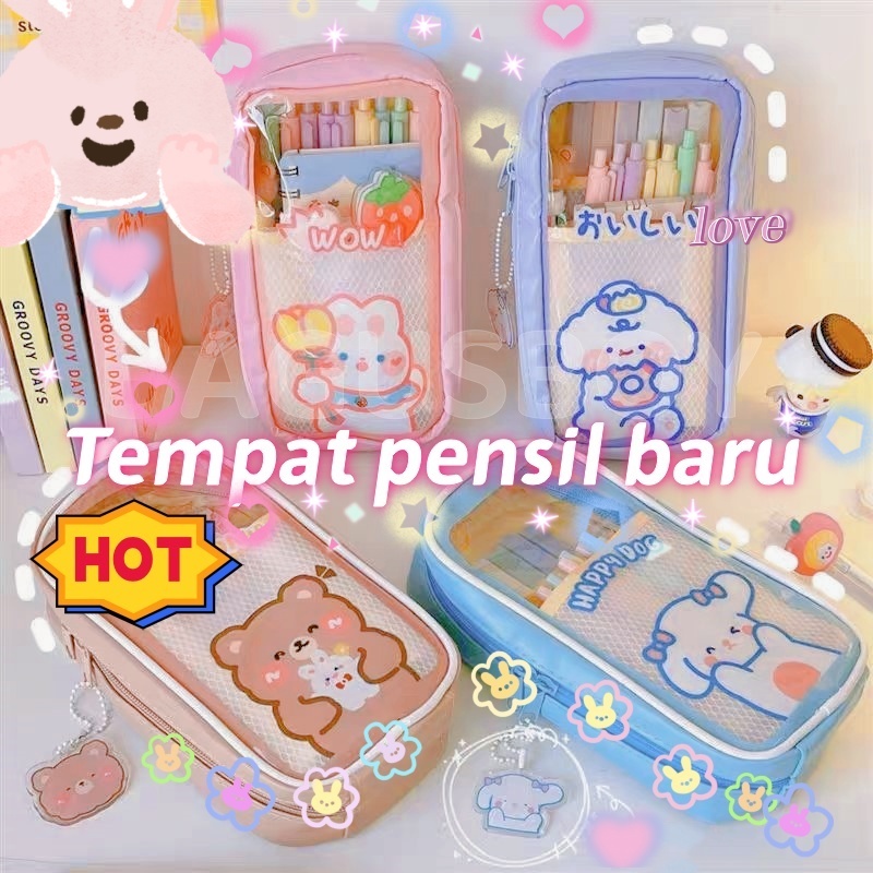 

[READY]Tempat Pensil Anak Transparan Motif Kartun Pencil Case Multifungsi Ala Korea Pouch Serbaguna / Tempat Alat Tulis Tempat/LARGE CAPACITY PENCIL CASE