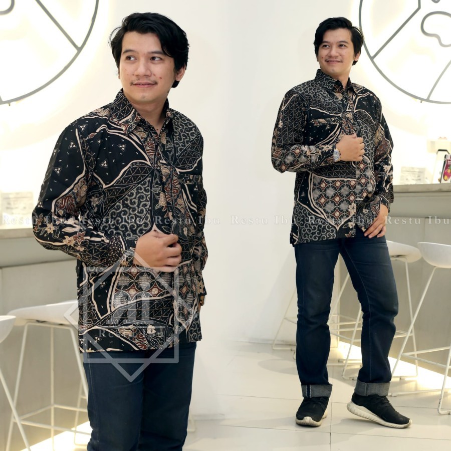 Kemeja batik pria lengan panjang / kemeja batik modern - Mocca