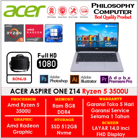 LAPTOP ACER ASPIRE ONE Z14 RYZEN 5 3500 8GB 512GB W11PRE 14.0