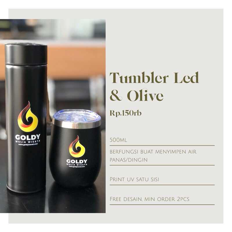 tumbler led suhu & tumbler olive