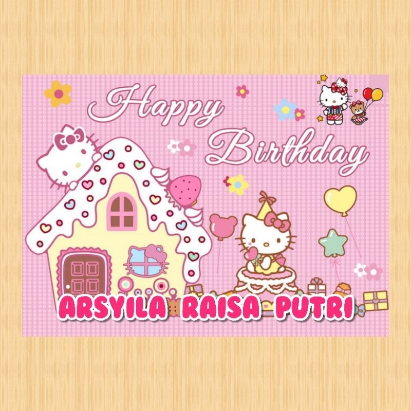 Spanduk HELLO KITTY banner HELLO KITTY spanduk banner ultah anak background HELLO KITTY custom backd