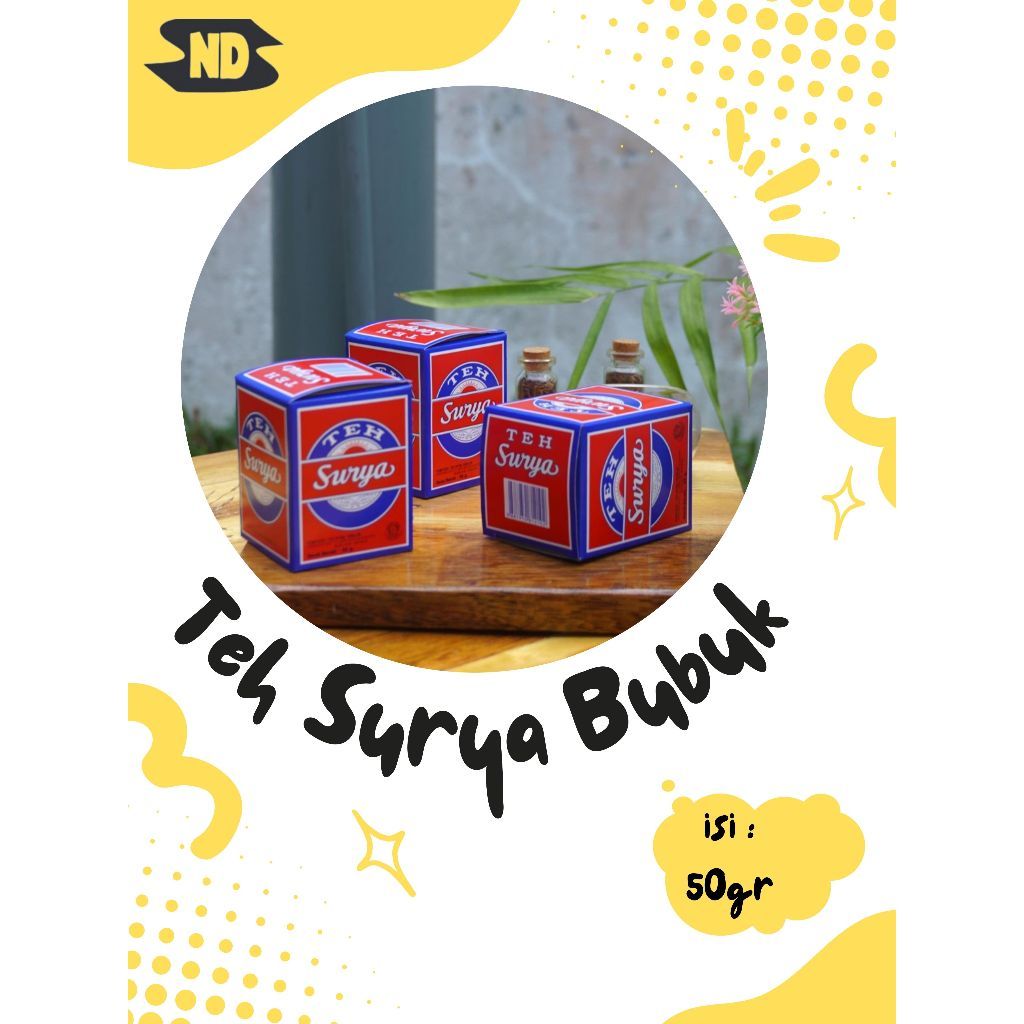 

Teh Bubuk Surya 50 gram Pack isi 10 box kualitas premium