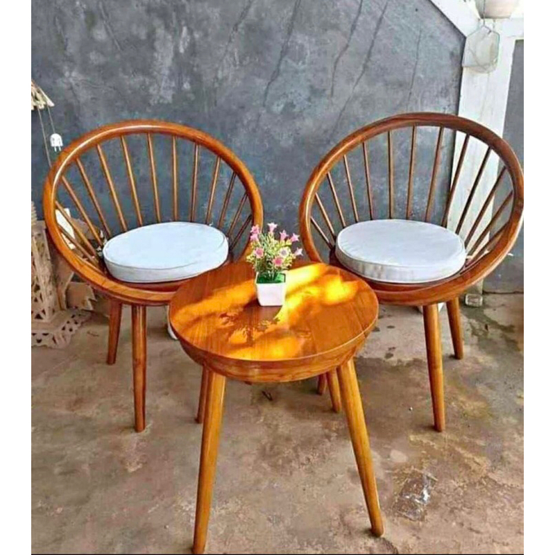 KURSI TERAS JATI MINIMALIS MODEL KURSI UNIK BENTUK VELG RODA KURSI TERAS RODA KURSI TERAS CAFE RODA