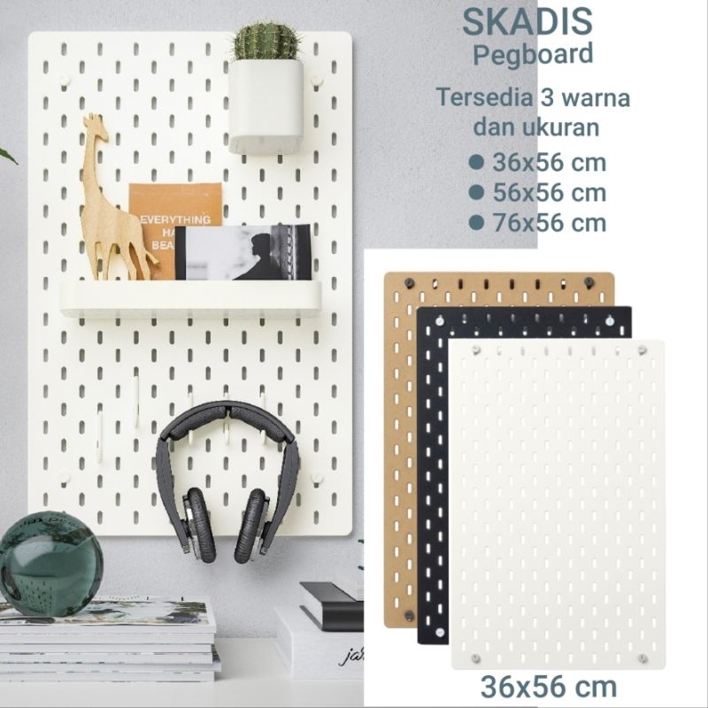 SKADIS Papan Berlubang, Pegboard, Papan Gantung Organiser Putih, Hitam, atau kayu Ukuran 36x56cm