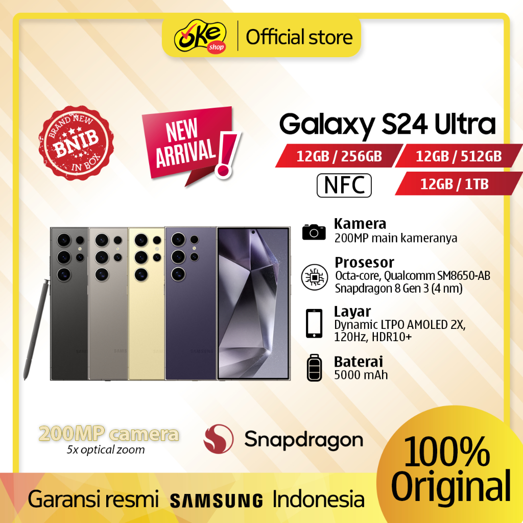 Samsung Galaxy S24 Ultra 5G 12/256GB 12/512GB 12/1TB Garansi Resmi