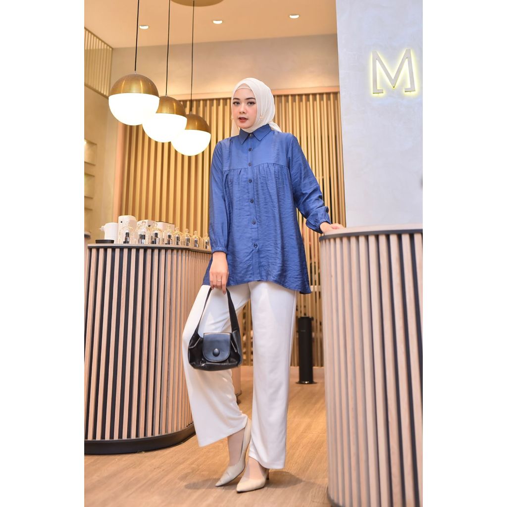 NOVA POLO LINEN-kemeja bahan linen-atasan wanita full kancing lengan panjang