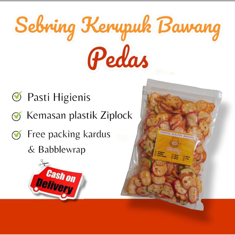 

Cemilan Sebring Kerupuk Bawang Pedas 100 Gram