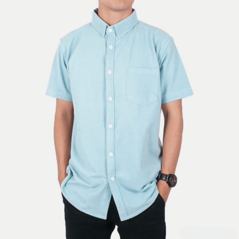 Kemeja Lengan Pendek Polos Blue Sky Biru Muda Hem Pria