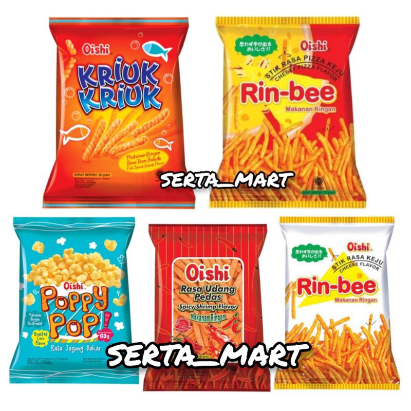 

Oishi Rin-Bee Stik Keju / Poppy Pop / Kraker Udang Pedas 60gr - Snack Rin Bee