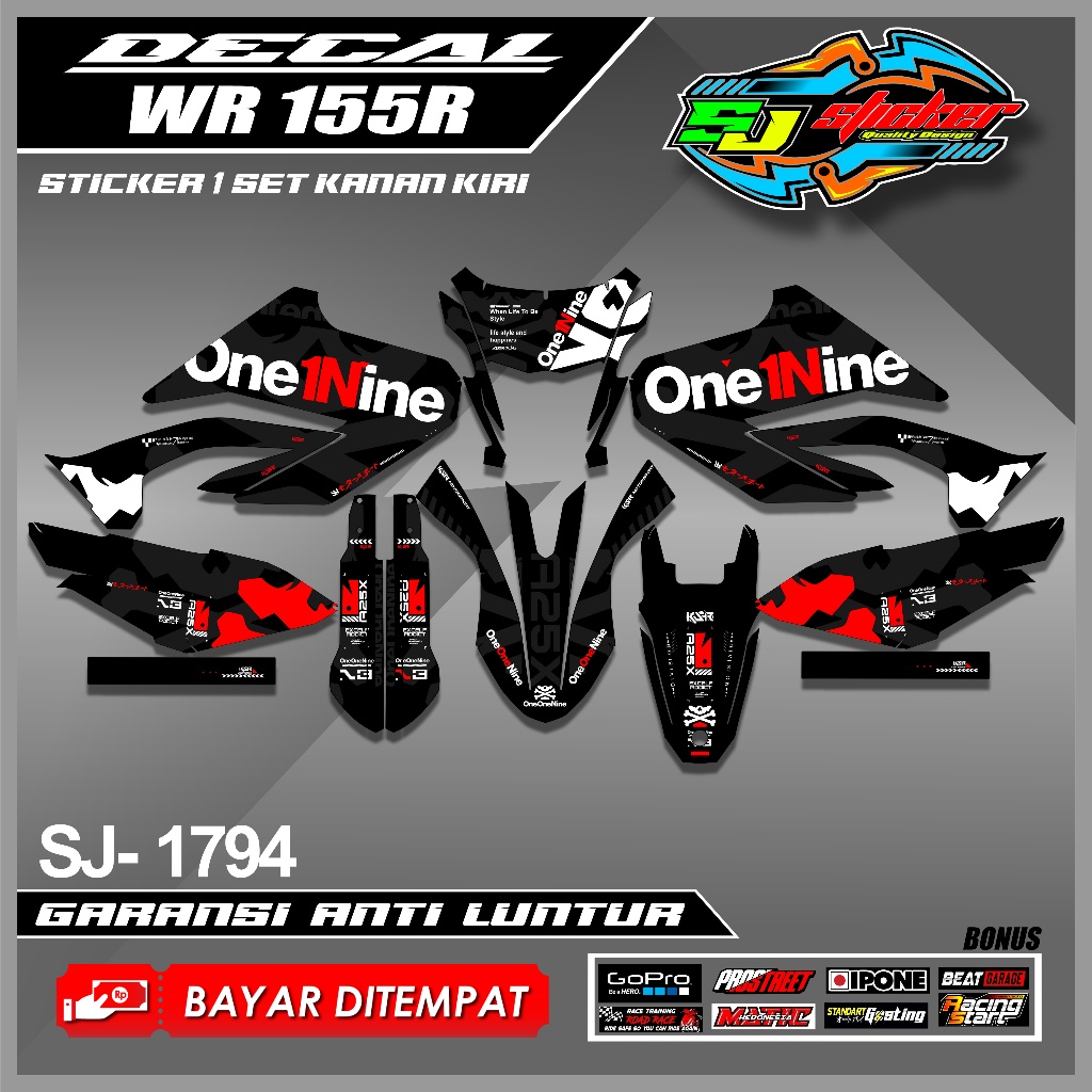 DECAL WR 155 SUPERMOTO FULL BODY HITAM SUPER GLOSSY DOFF DESAIN ONEONENINE / KSR CRF KLX DTRACKER WR