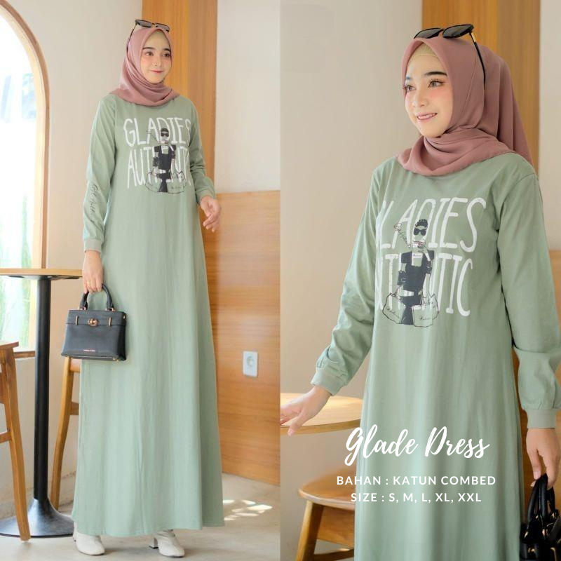 Gamis Korean Style Glade Dress BO Size S M L XL XXL 3XL Lingkar Dada 90-130 cm Bahan Katun Combed Ap