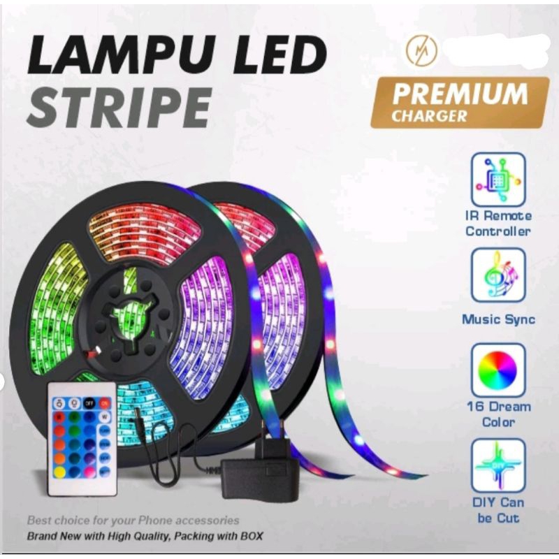 PAKET LAMPU LED STRIP RGB 2835 5050 3528 WARNA WARNI 5M 10 METER IP44 WATERPROF KOMPLIT 1 SETT ADAPT
