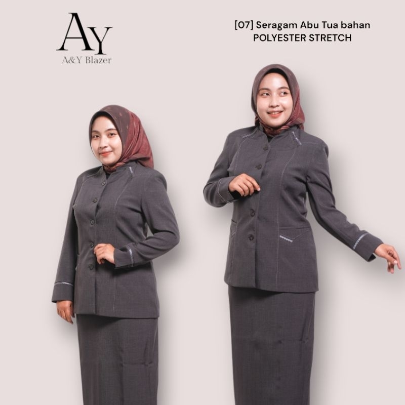 [07] A&Y Blazer Baju Seragam PDH Guru / PNS Wanita Warna ABU TUA Bahan Polyester Stretch | Seragam K