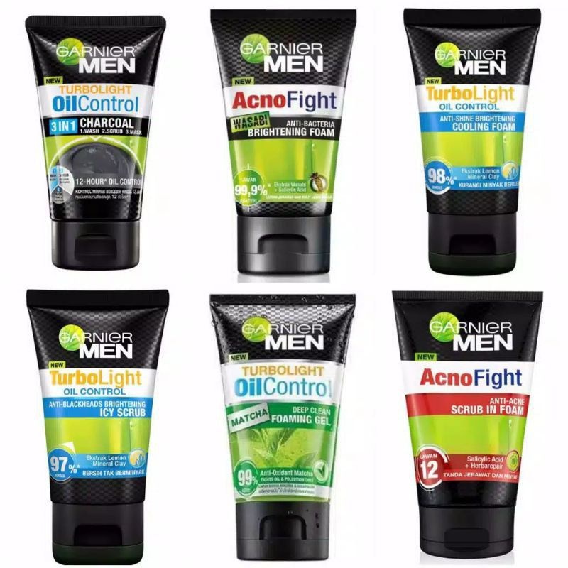 GARNIER MEN ACNO FIGHT ANT-ACNE 100ML/ TURBO BRIGHT/OIL CONTROL SUPER DUO/ICY SCRUB FOAM/OIL CONTROL