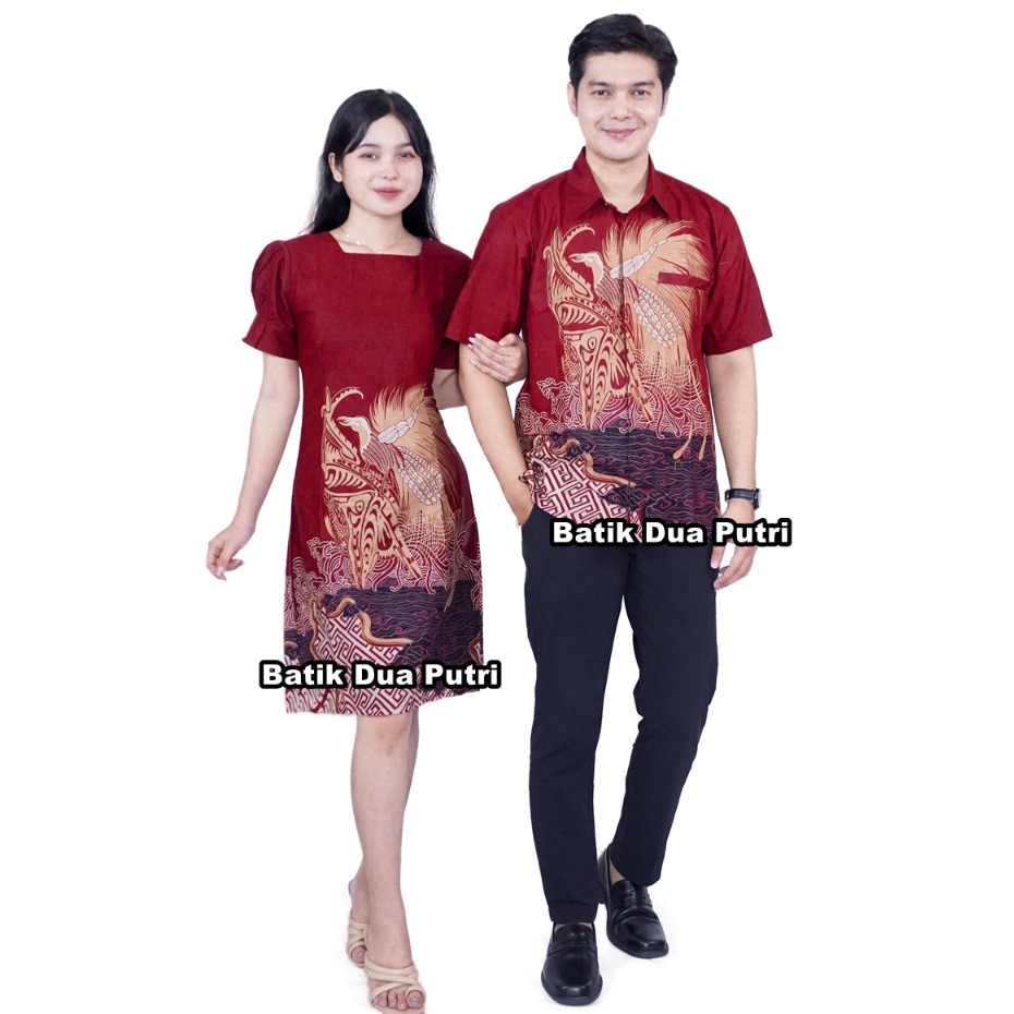 Couple Batik Pria Wanita Warna Merah Maron Motif Burung Sku [ elang ]
