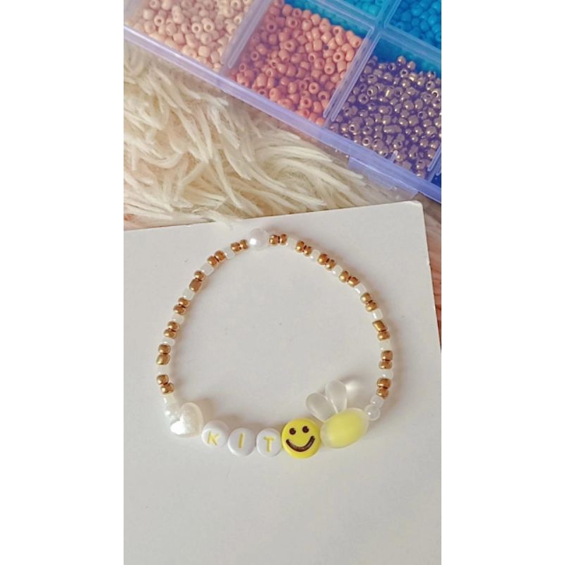 gelang manik custom nama (white gold)