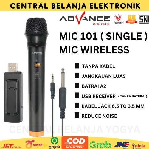 MIC WIRELESS SINGLE RECEIVER USB MIC PROFESIONAL WIRELESS MICROPHONE SINGLE MIC 101 | ADVANCE