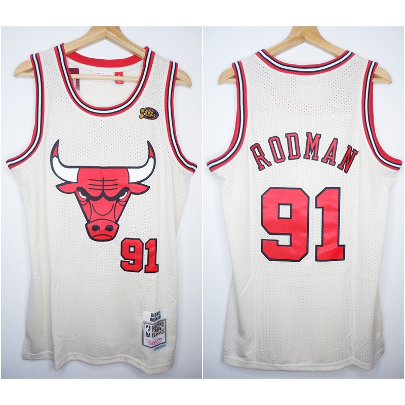 JERSEY BASKET NBA CLASSIC HWC CREAM RETO BULLS #91 DENNIS RODMAN MITCHELL&NESS