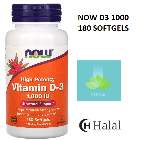 Now Vit D3 1000IU 180 Gells Vitamin D3 1000 IU