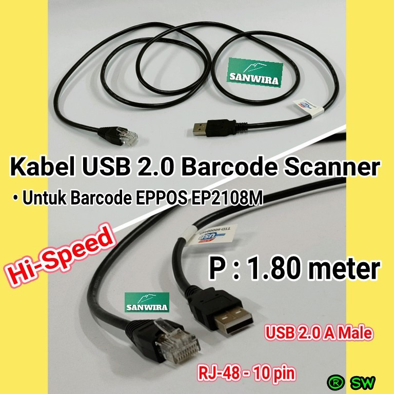 Kabel USB 2.0 Barcode Scanner EPPOS 1.80 MTR / Kabel Scanner Barcode / USB Cable Barcode Scanner Epp