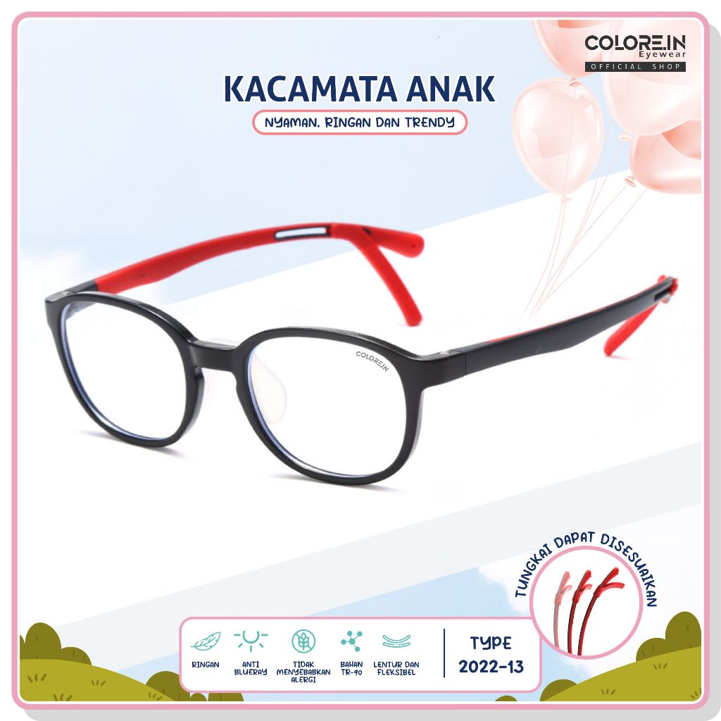 Colore.in Kacamata Anak Lentur TR-90 Anti Radiasi Blueray Photocromic Bentuk Kotak Bisa Minus Dan Ma