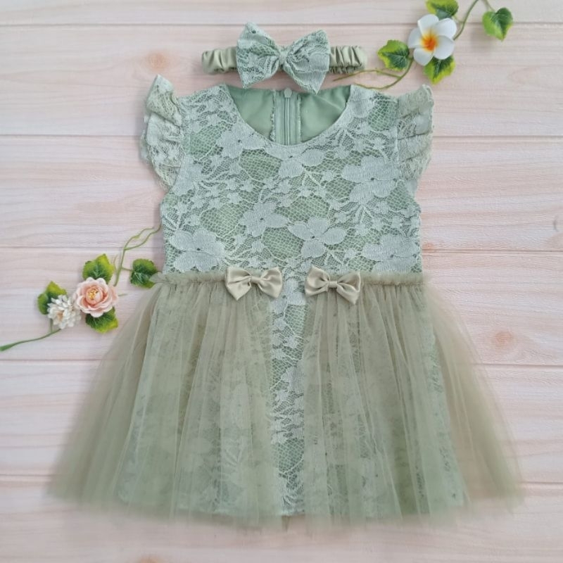 Dress Anak Perempuan / Gaun Pesta Bayi / Dress Bayi Newborn / Dress Anak warna SAGE GREEN