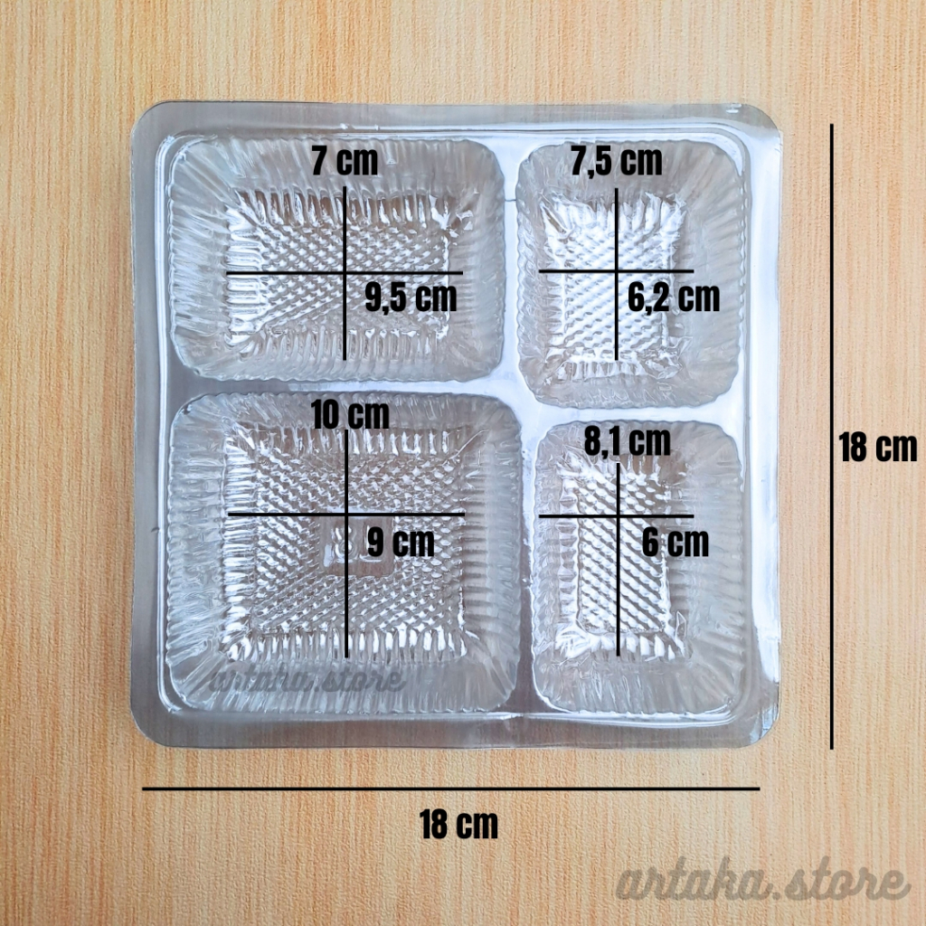 [isi 100 pcs] Mika 4 sekat Tebal ukuran 18x18