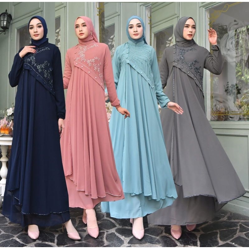 Baju Lebaran Polos Abaya Payet - Gamis Pesta Model Terbaru - Dress Abaya Polos Bahan Ceruty Armany B