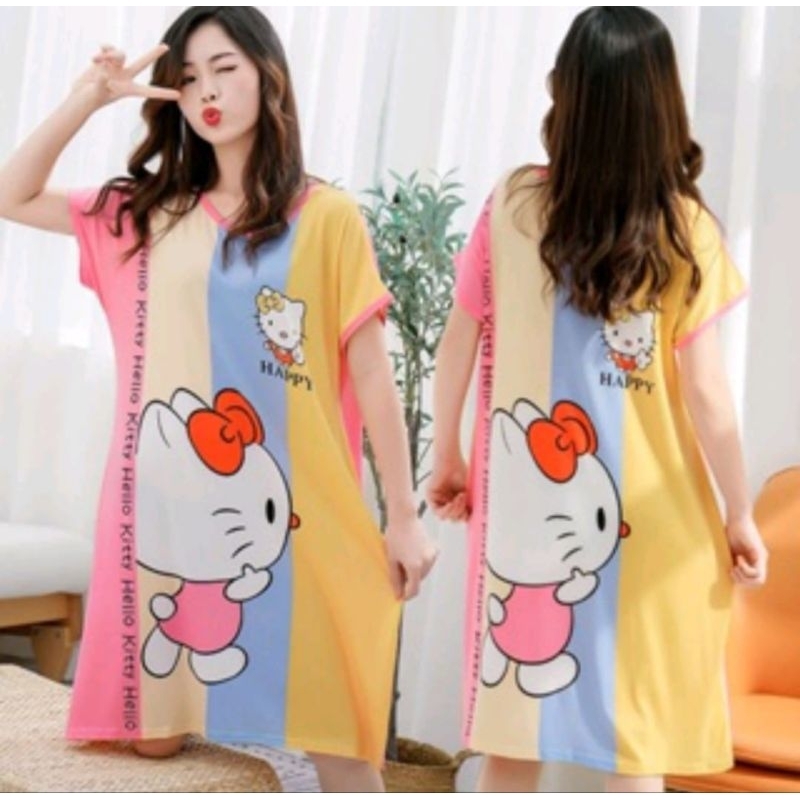 DASTER BABYDOLL BAJU TIDUR PIYAMA PAJAMAS HELLO KITTY BIGSIZE JUMBO  BESAR XXL OVERSIZE ALLSIZE