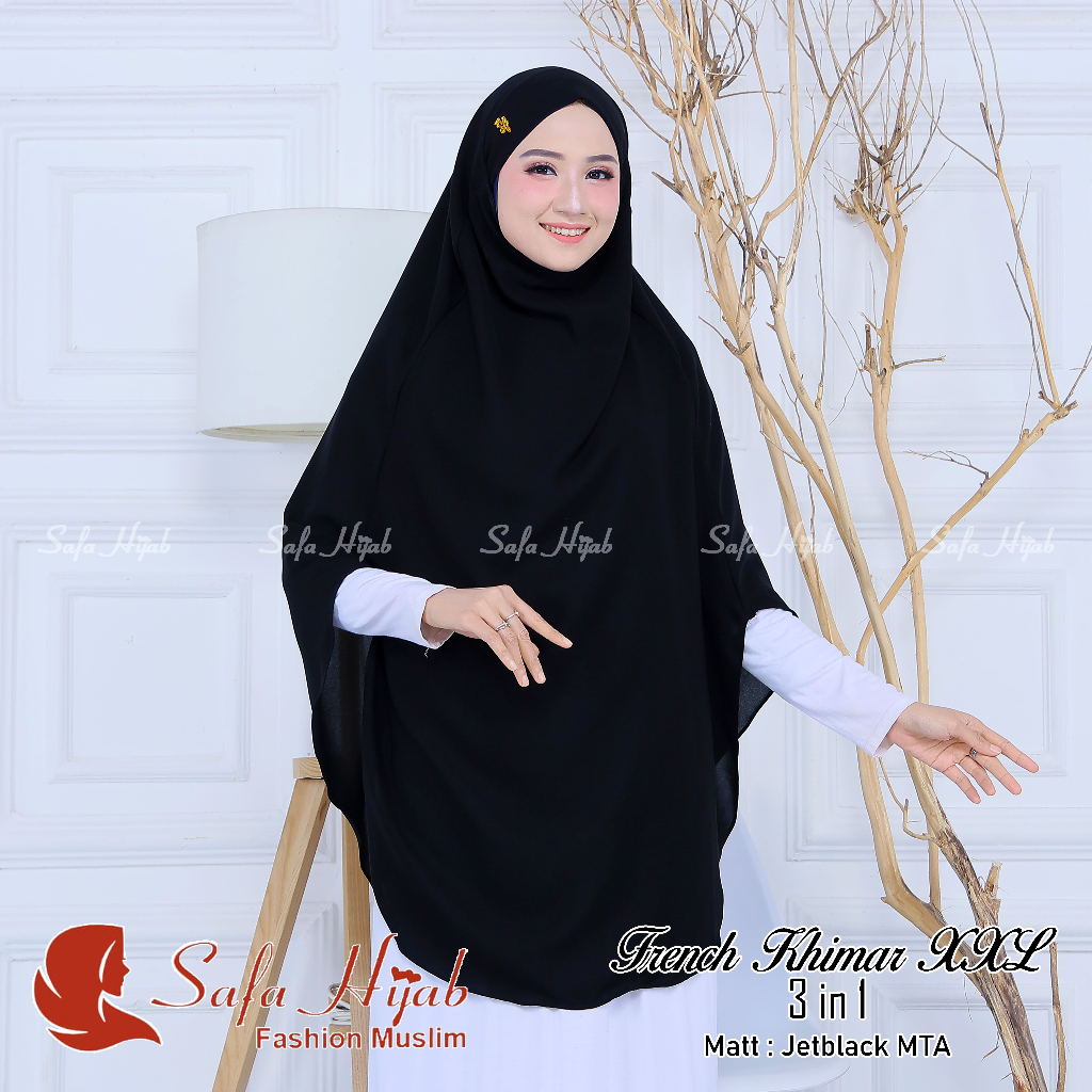 French Khimar Jetblack MTA Khimar syari french khimar Nisa Hijab