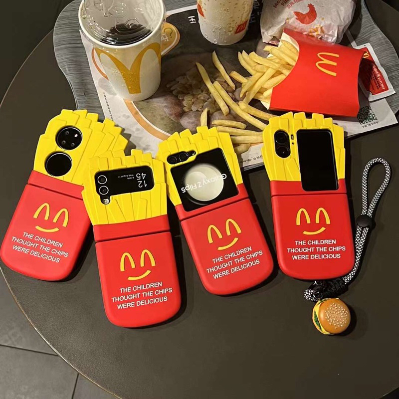Case Hp Mcd Mc Donalds Fries Burger With Chain For Samsung Z Flip 5 4 3 Lucu ZFLIP5 ZFLIP4 ZFLIP3 FL