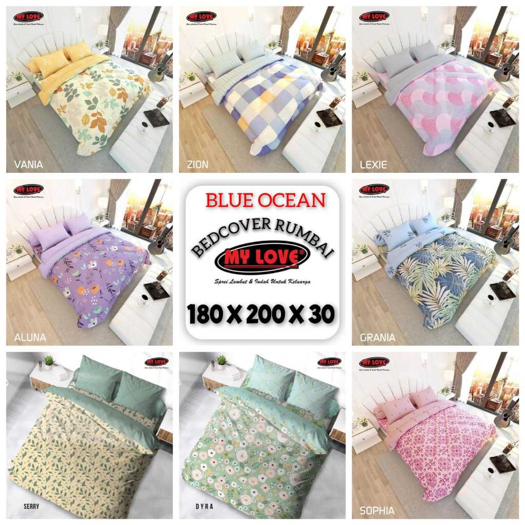 My Love Bed Cover Katun 200 Thread Count T30 Rumbai King 180x200 Tinggi Rumbai 50 cm Harga Termurah 