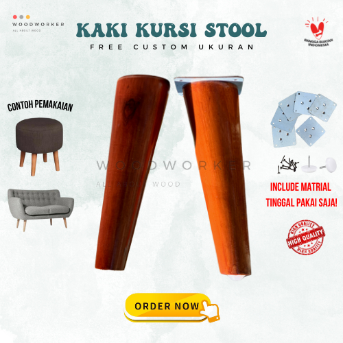 Woodworker Kaki Meja Kayu 55cm - 70cm Kaki Kursi Sofa Mahoni free plat siap pakai