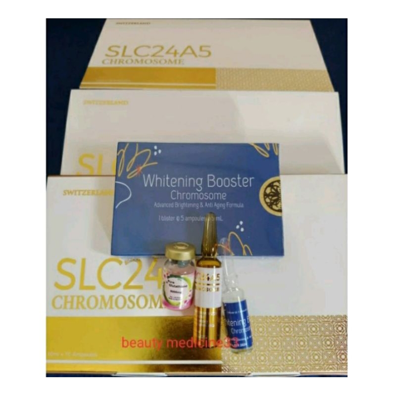 (Paket komplit) Whitening Boster chromosome + Slc24a5 gold 20ml + pure glutathione