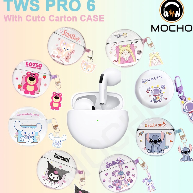 Drv MOCHO Pro 6 set TWS Earphone Headset Bluetooth Nirkabel Kontrol Sentuh Bass Stereo 9D Headphone 