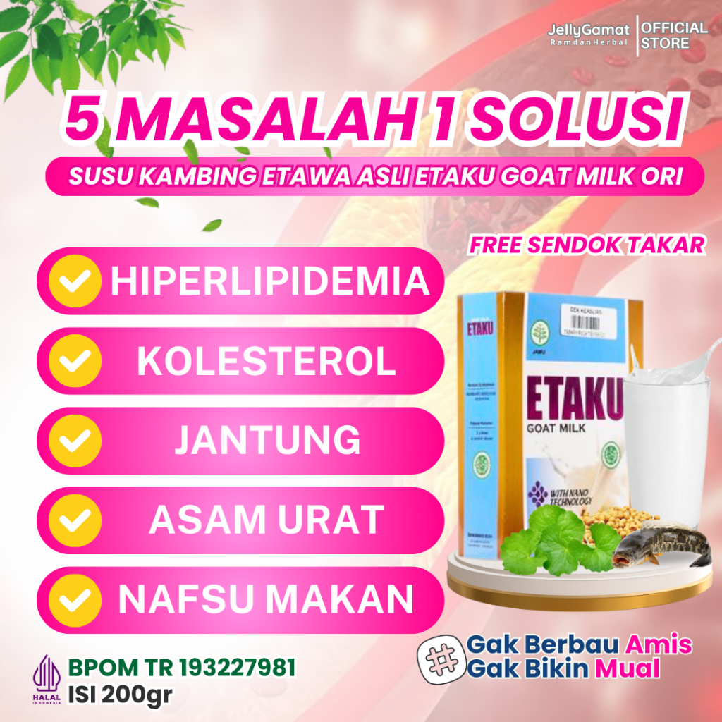 

Susu Etaku Atasi Hiperlipidemia Kolesterol Tinggi Kesehatan Jantung Menstabilkan Tekanan Darah Susu Kambing Etawa Etaku Goat Milk 200gr