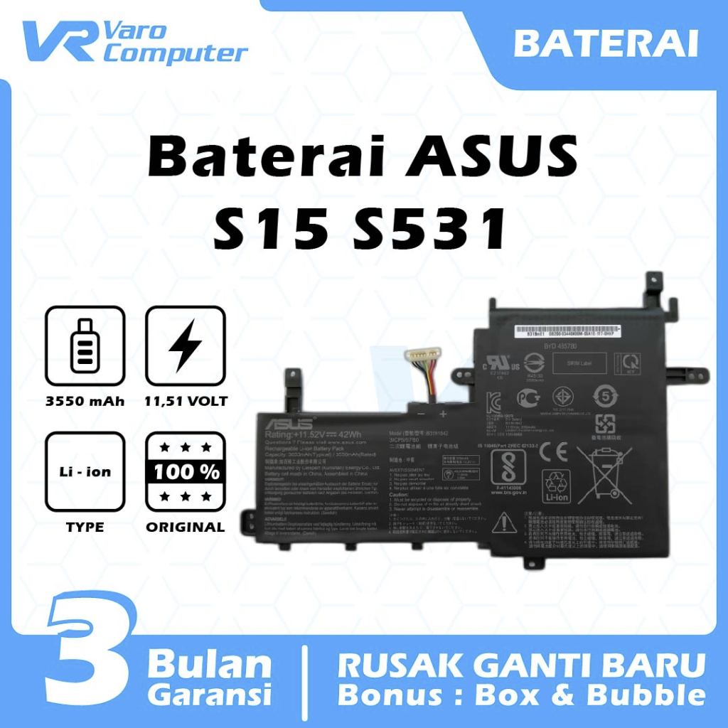 BATERAI LAPTOP ASUS Vivobook S15 S531 X513 SN:B31N1842 ORIGINAL