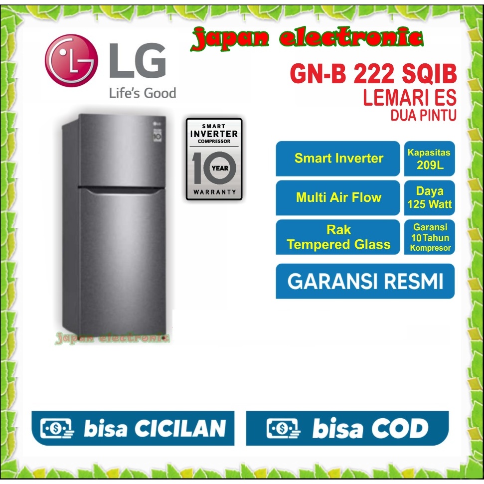 Kulkas LG 2 Pintu - Smart Inverter Compressor GN-B200SQBB