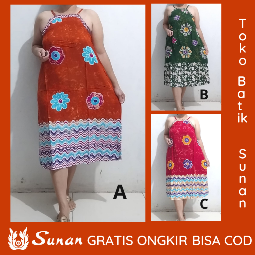 BATIK SUNAN DASTER BAKLESS KARET BELAKANG - BAJU TIDUR DASTER - BAHAN ADEM DAN TIDAK LUNTUR