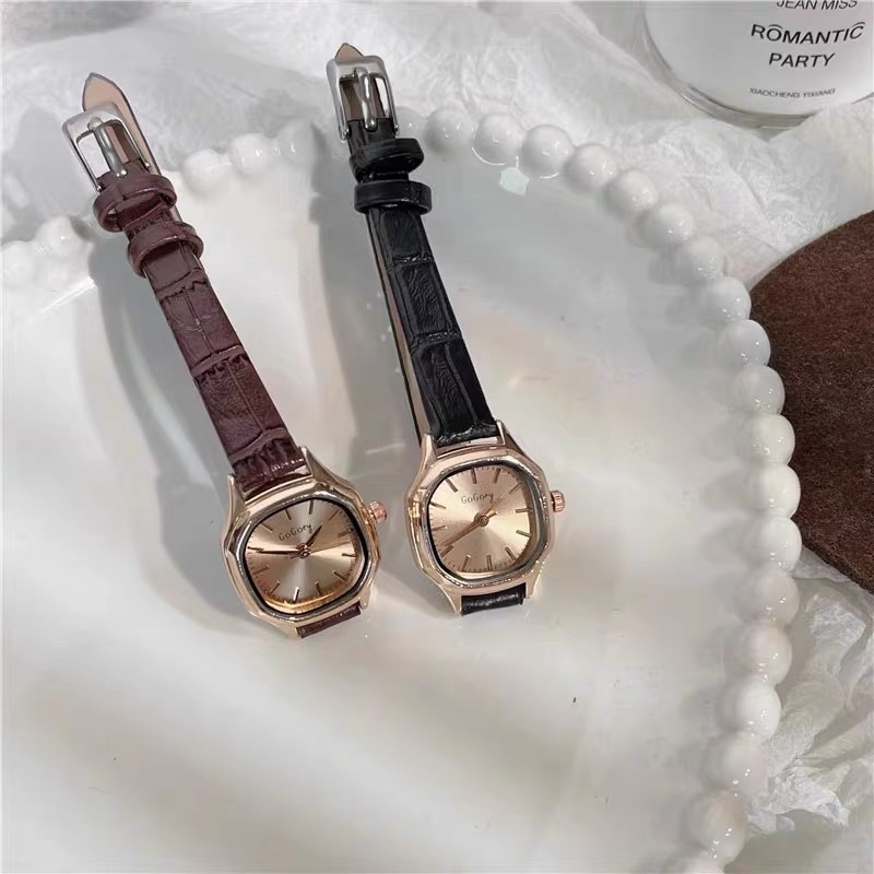 Ulzzang jam tangan women persegi gogoey tali kulit