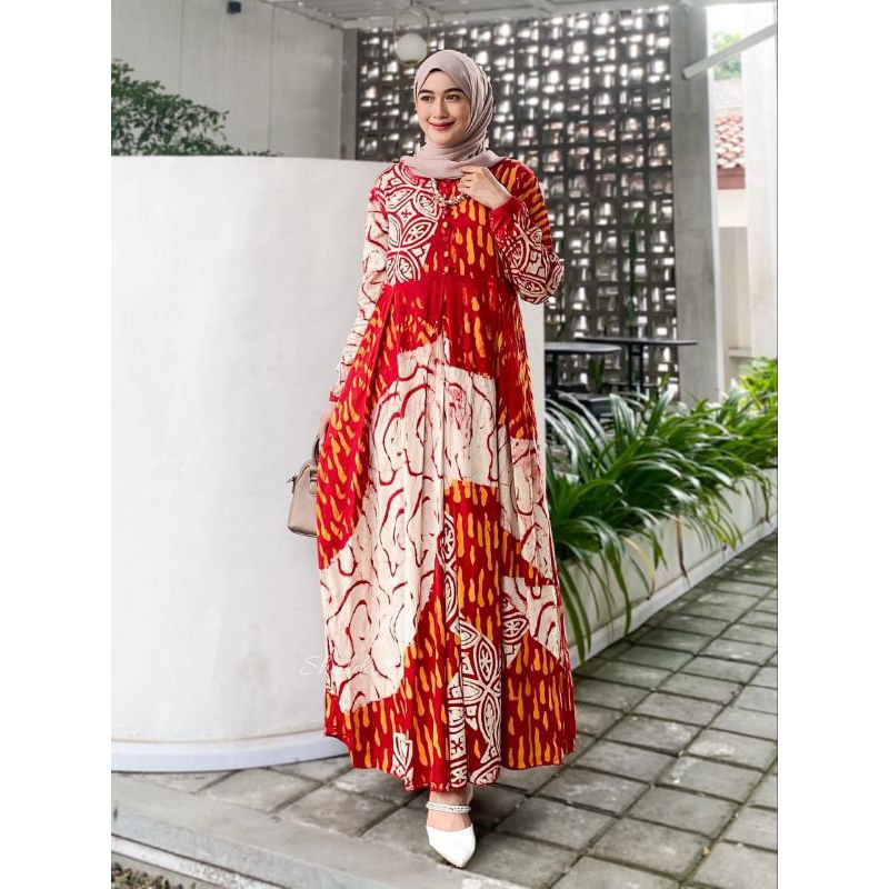 GAMIS TWILL RAYON CANDI MEKAR GAMIS BATIK CAP ABSTRAK PEKALONGAN